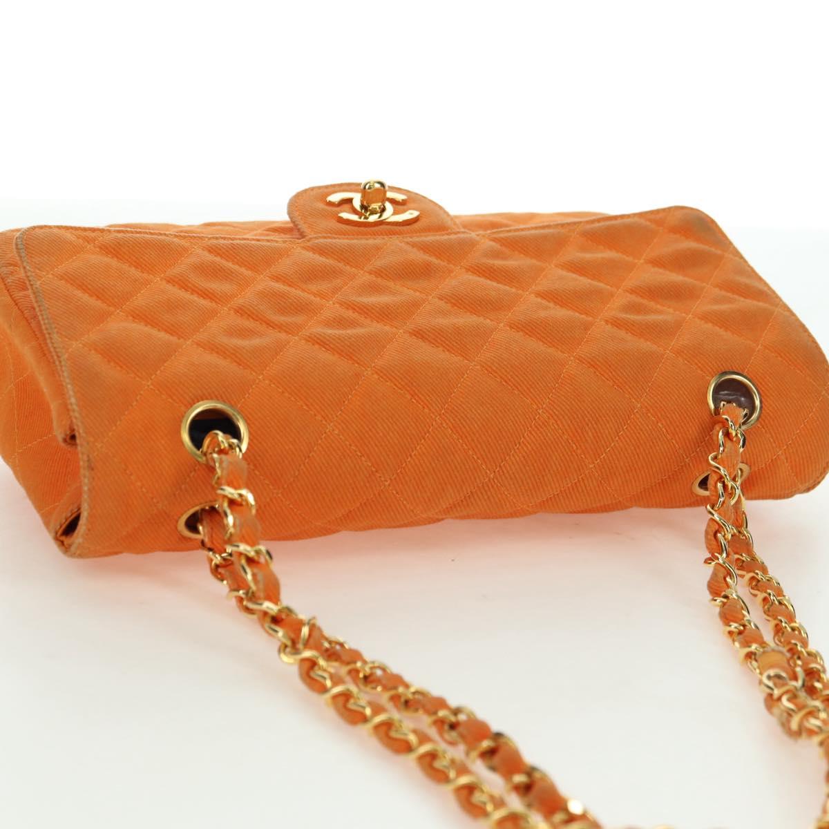 CHANEL Matelasse 25 Chain Shoulder Bag Corduroy Orange Gold CC Auth 179800V