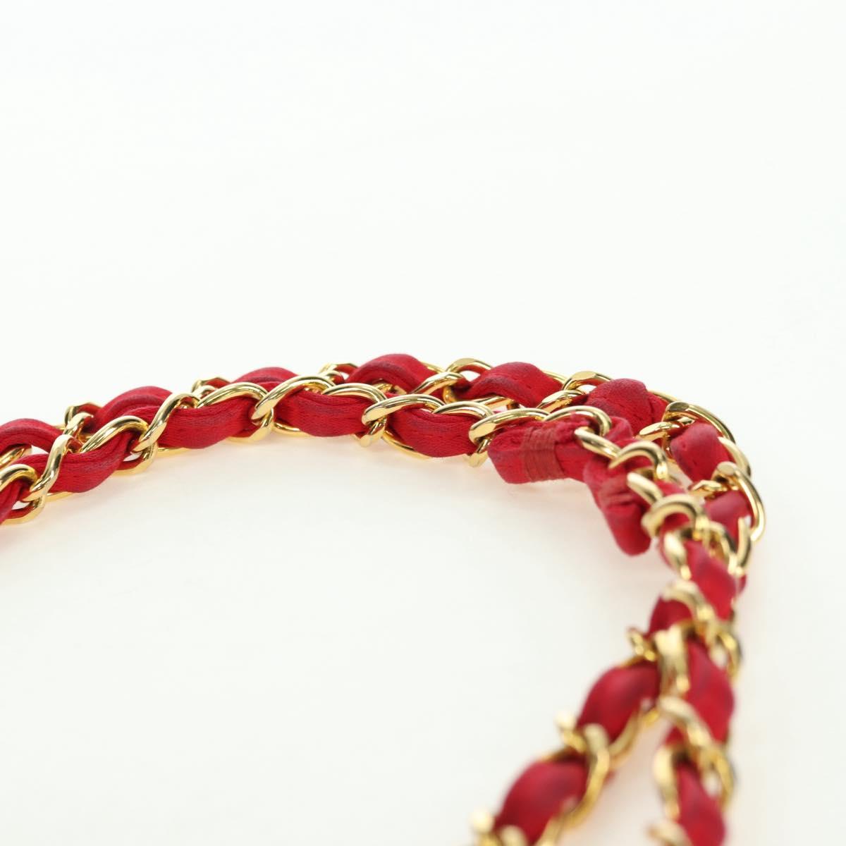CHANEL Matelasse 23 Chain Shoulder Bag Satin Gold Red CC Auth 179801V