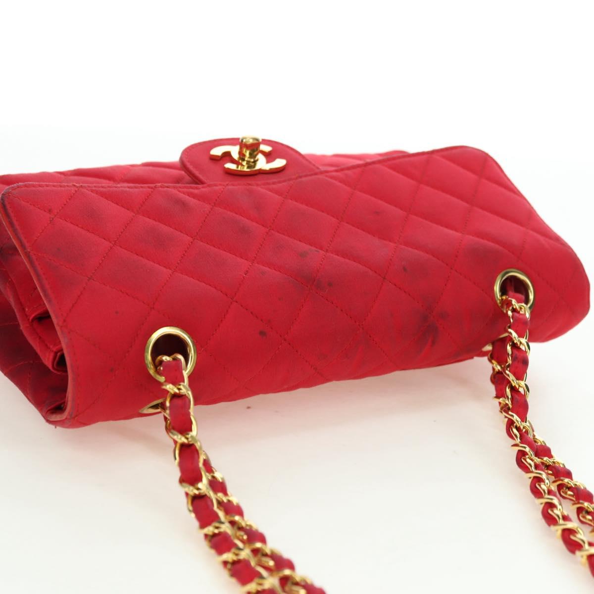 CHANEL Matelasse 23 Chain Shoulder Bag Satin Gold Red CC Auth 179801V