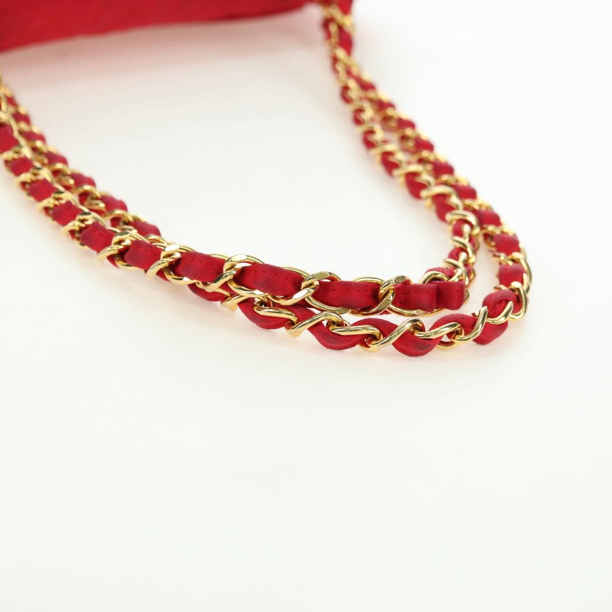 CHANEL Matelasse 23 Chain Shoulder Bag Satin Gold Red CC Auth 179801V