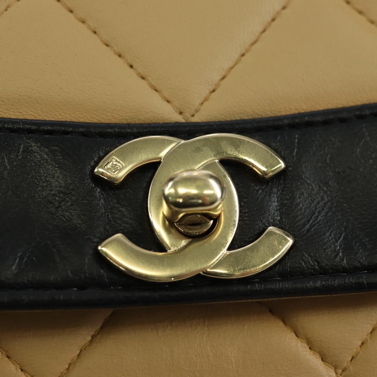 CHANEL Matelasse Shoulder Bag Lamb Skin Beige Gold CC Auth 179802V