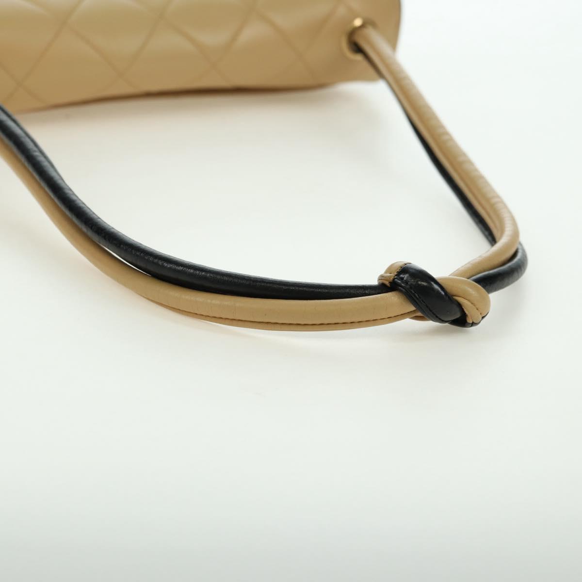 CHANEL Matelasse Shoulder Bag Lamb Skin Beige Gold CC Auth 179802V