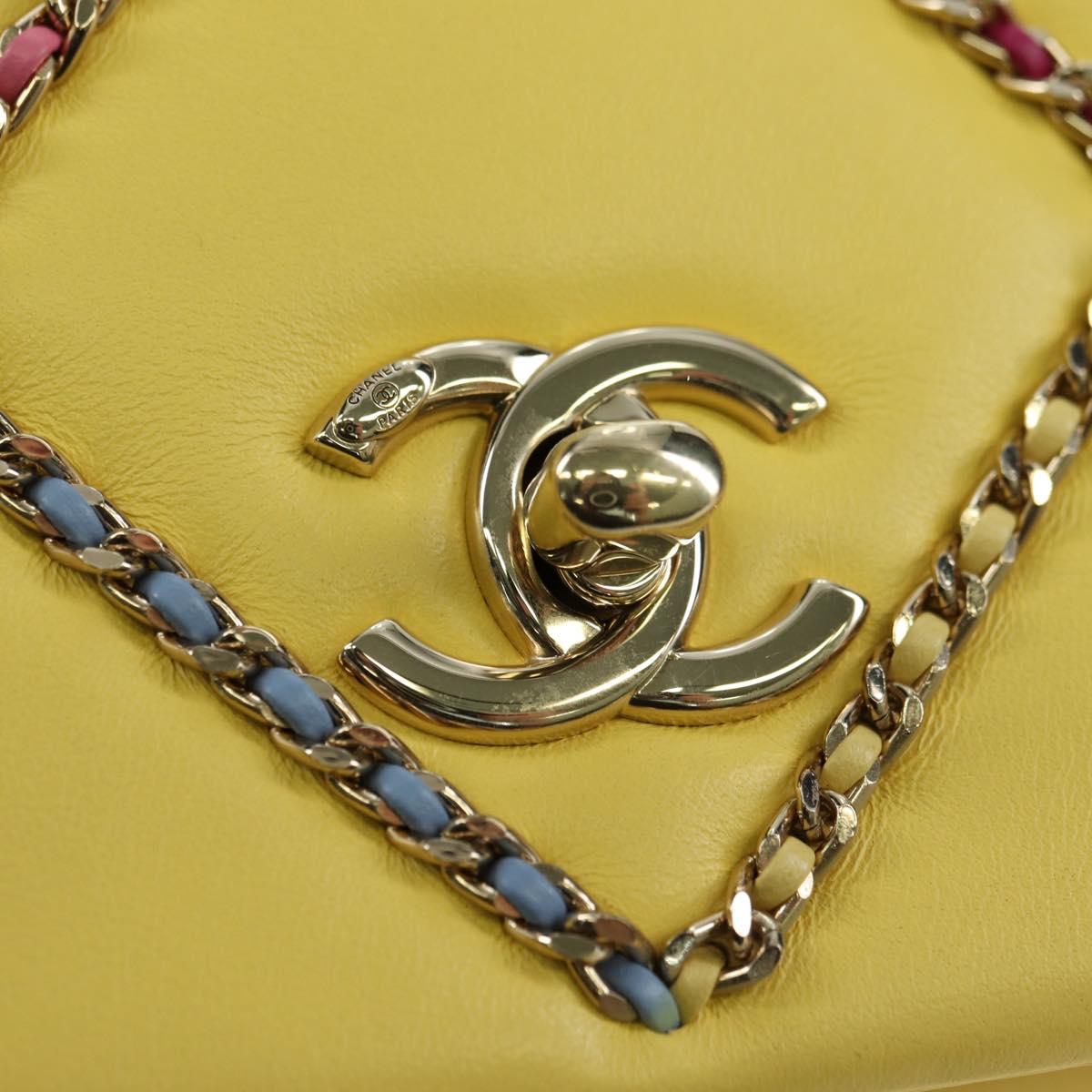 CHANEL Matelasse Chain Shoulder Bag Lamb Skin Yellow Gold CC Auth 179803SAV