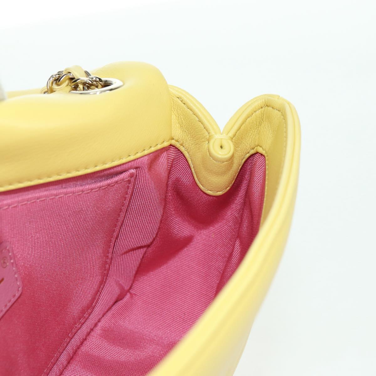 CHANEL Matelasse Chain Shoulder Bag Lamb Skin Yellow Gold CC Auth 179803SAV