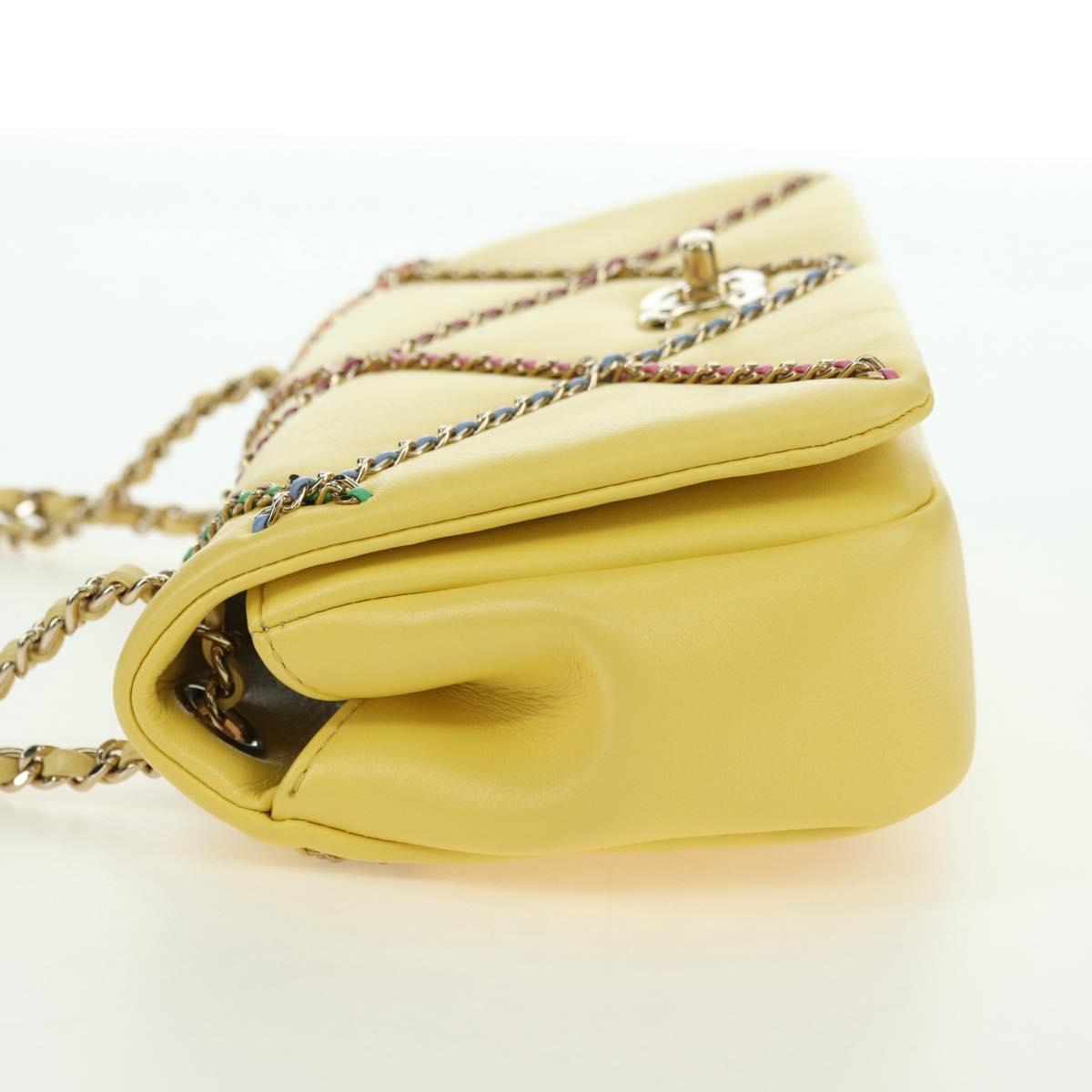 CHANEL Matelasse Chain Shoulder Bag Lamb Skin Yellow Gold CC Auth 179803SAV