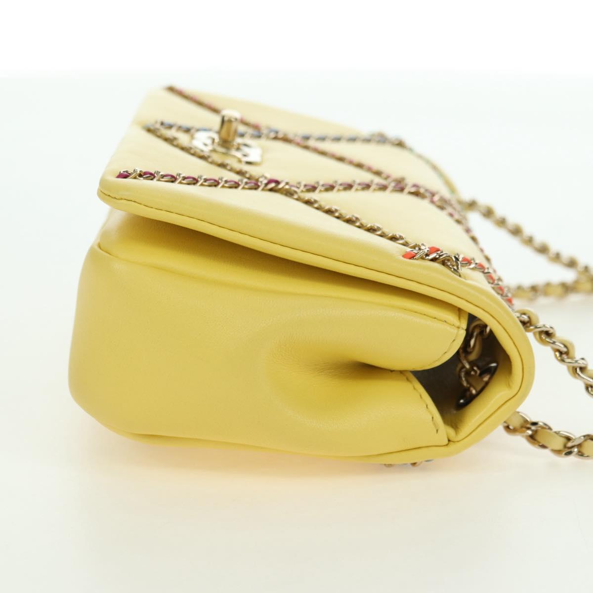 CHANEL Matelasse Chain Shoulder Bag Lamb Skin Yellow Gold CC Auth 179803SAV