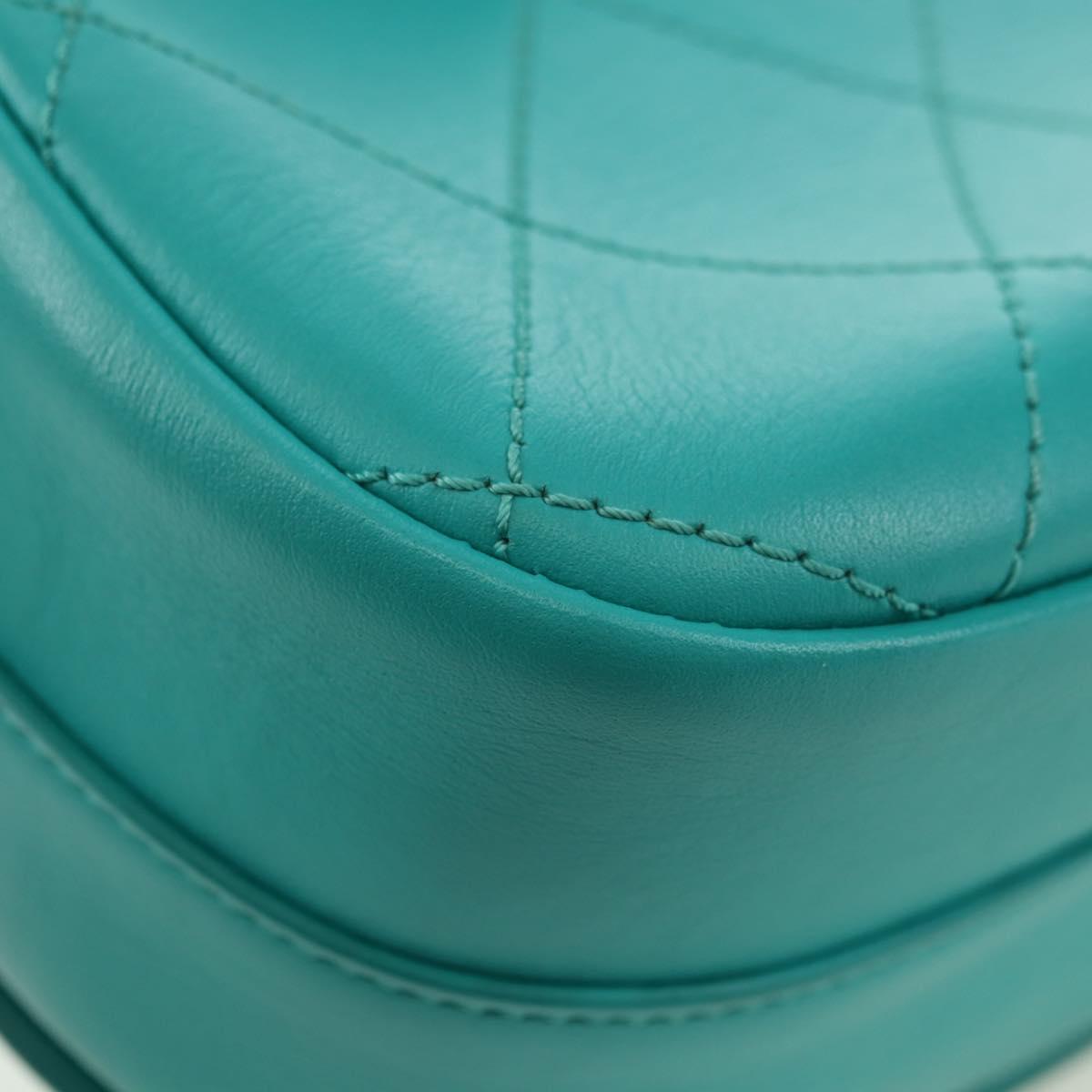 CHANEL Matelasse Chain Bag Lamb Skin 2way Silver Emerald Green CC Auth 179804SAV
