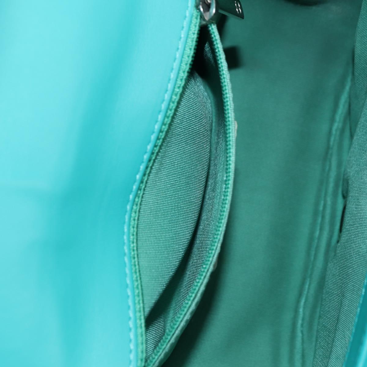CHANEL Matelasse Chain Bag Lamb Skin 2way Silver Emerald Green CC Auth 179804SAV