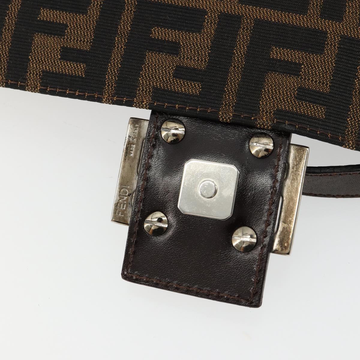 FENDI Zucca Canvas Mamma Baguette Shoulder Bag Black Brown Auth 179826SAV
