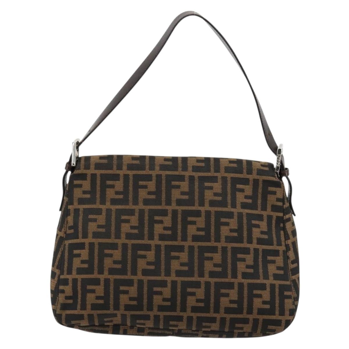 FENDI Zucca Canvas Mamma Baguette Shoulder Bag Black Brown Auth 179826SAV