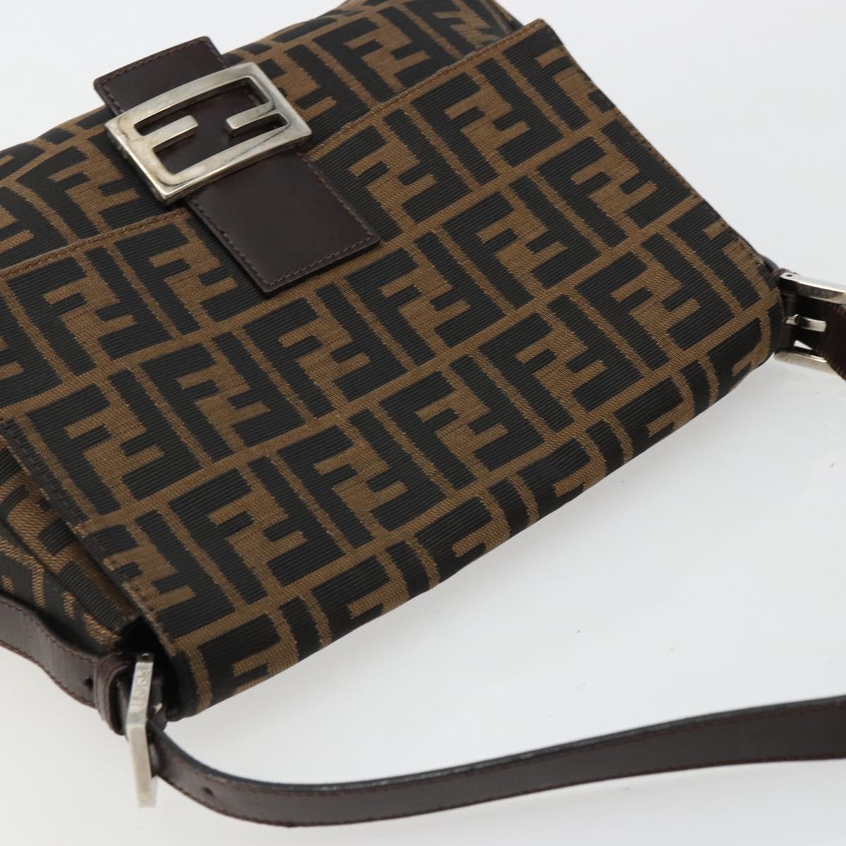 FENDI Zucca Canvas Mamma Baguette Shoulder Bag Black Brown Auth 179826SAV