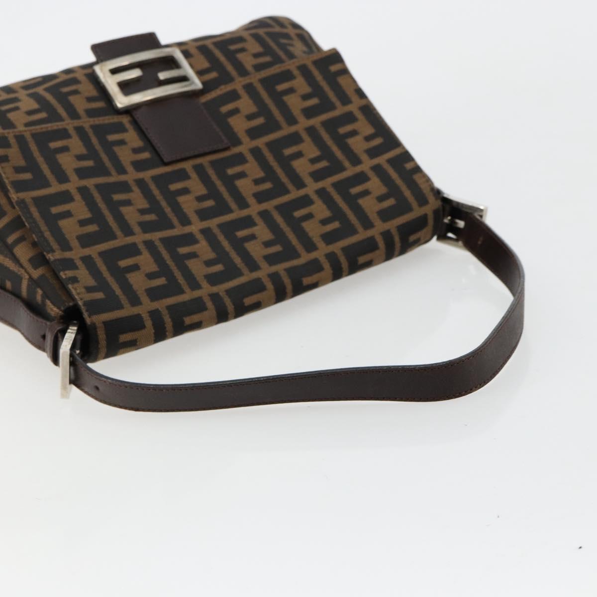 FENDI Zucca Canvas Mamma Baguette Shoulder Bag Black Brown Auth 179826SAV