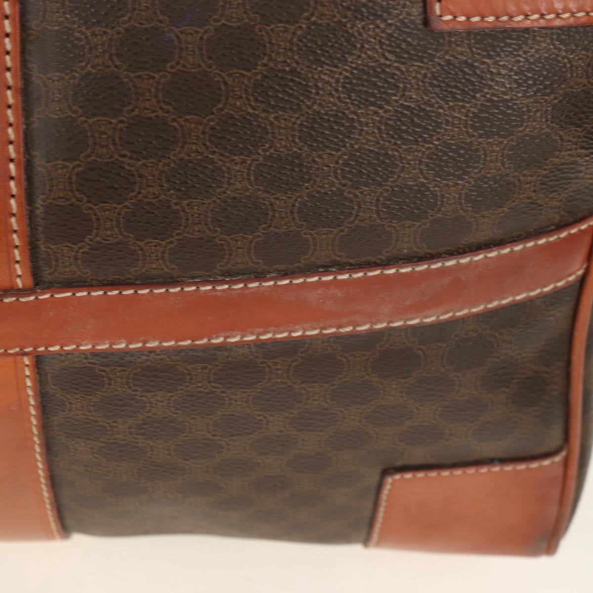 CELINE Macadam Canvas Boston Bag PVC Leather Brown Gold Auth 179832
