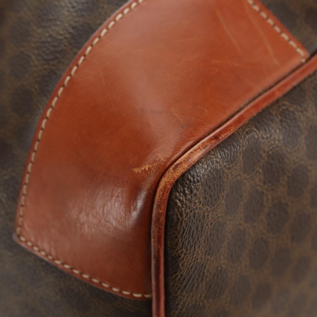 CELINE Macadam Canvas Boston Bag PVC Leather Brown Gold Auth 179832