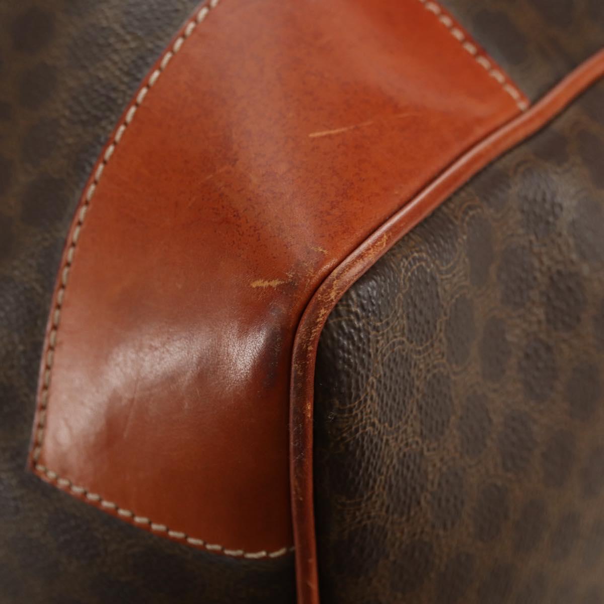 CELINE Macadam Canvas Boston Bag PVC Leather Brown Gold Auth 179832