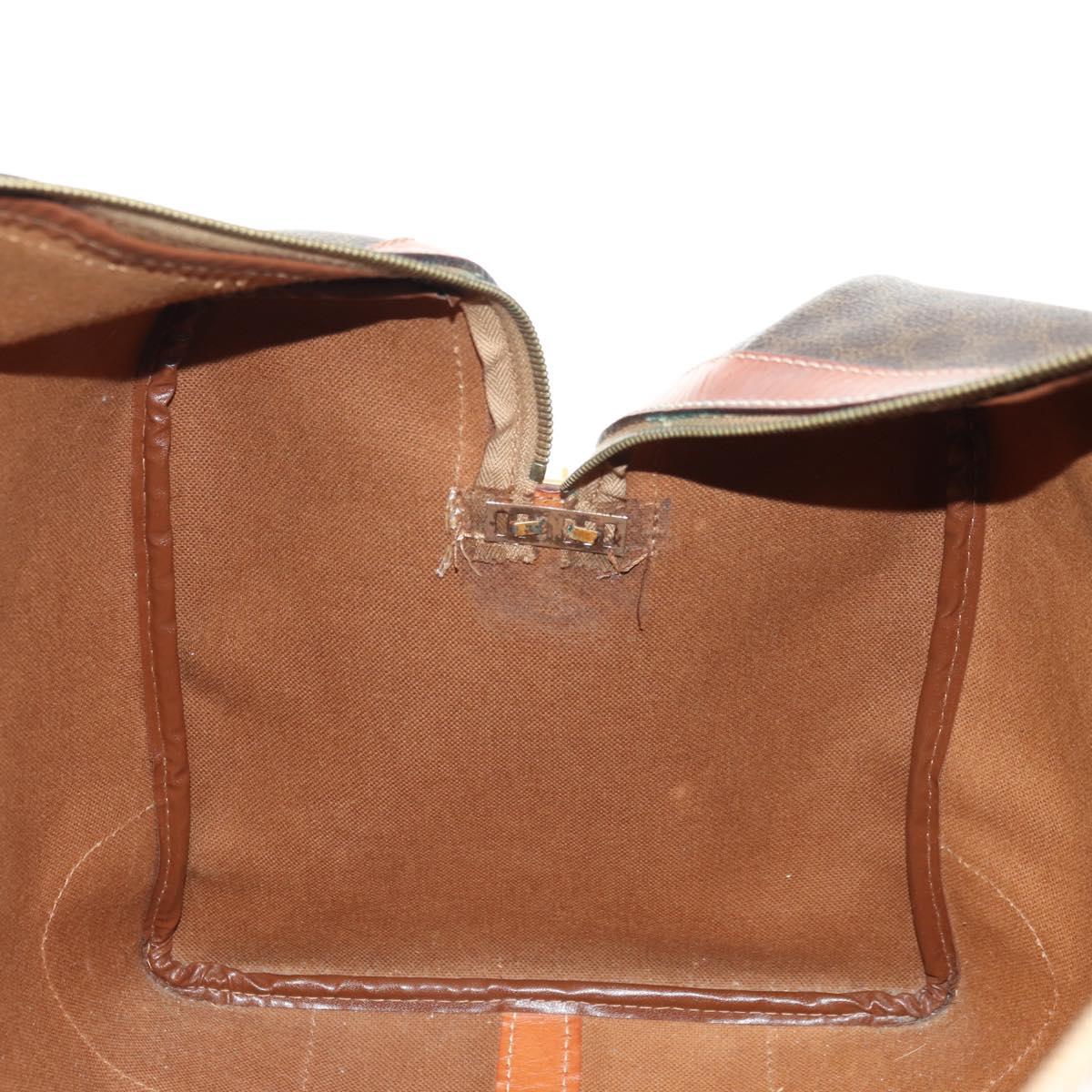 CELINE Macadam Canvas Boston Bag PVC Leather Brown Gold Auth 179832