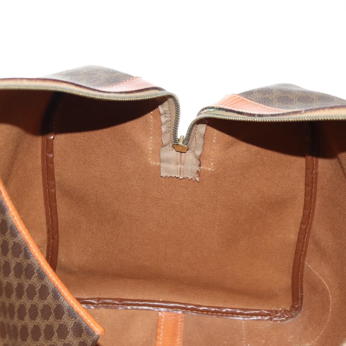 CELINE Macadam Canvas Boston Bag PVC Leather Brown Gold Auth 179832