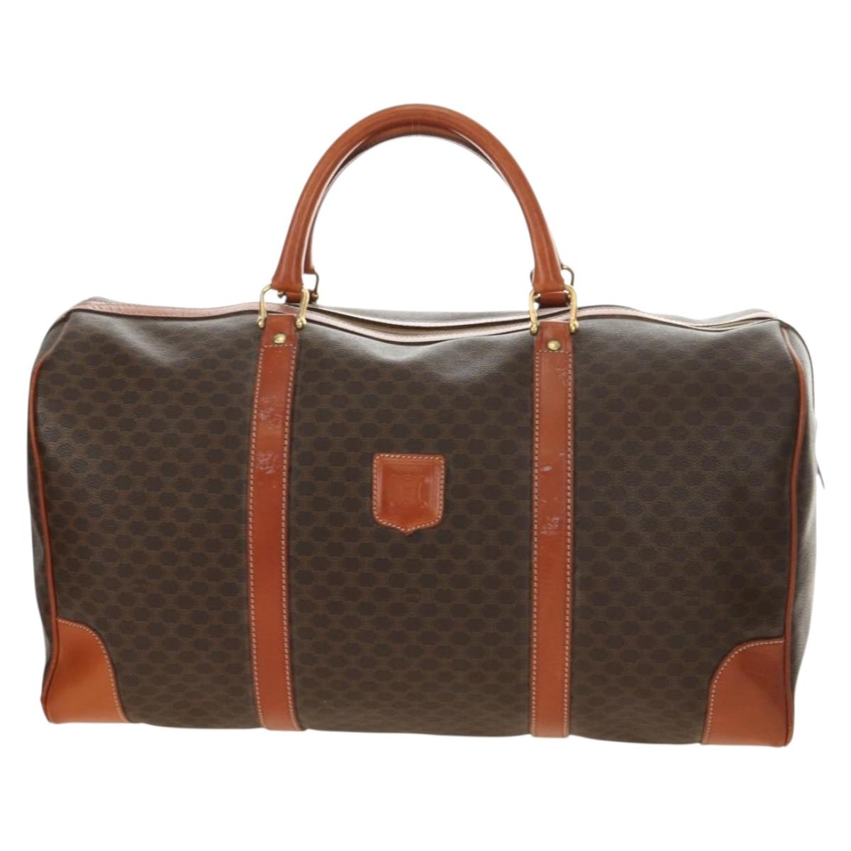 CELINE Macadam Canvas Boston Bag PVC Leather Brown Gold Auth 179832