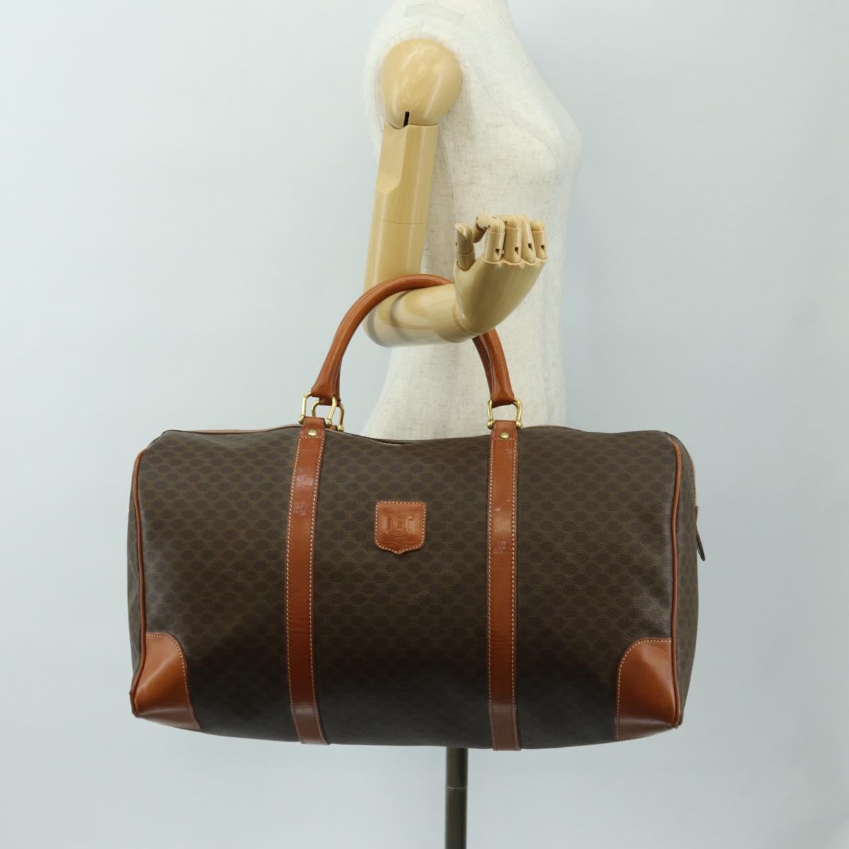 CELINE Macadam Canvas Boston Bag PVC Leather Brown Gold Auth 179832