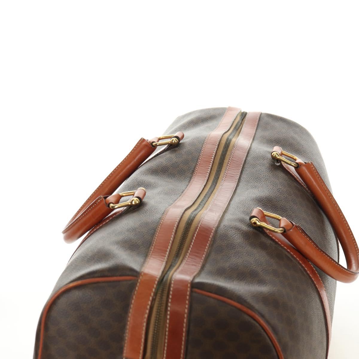 CELINE Macadam Canvas Boston Bag PVC Leather Brown Gold Auth 179832