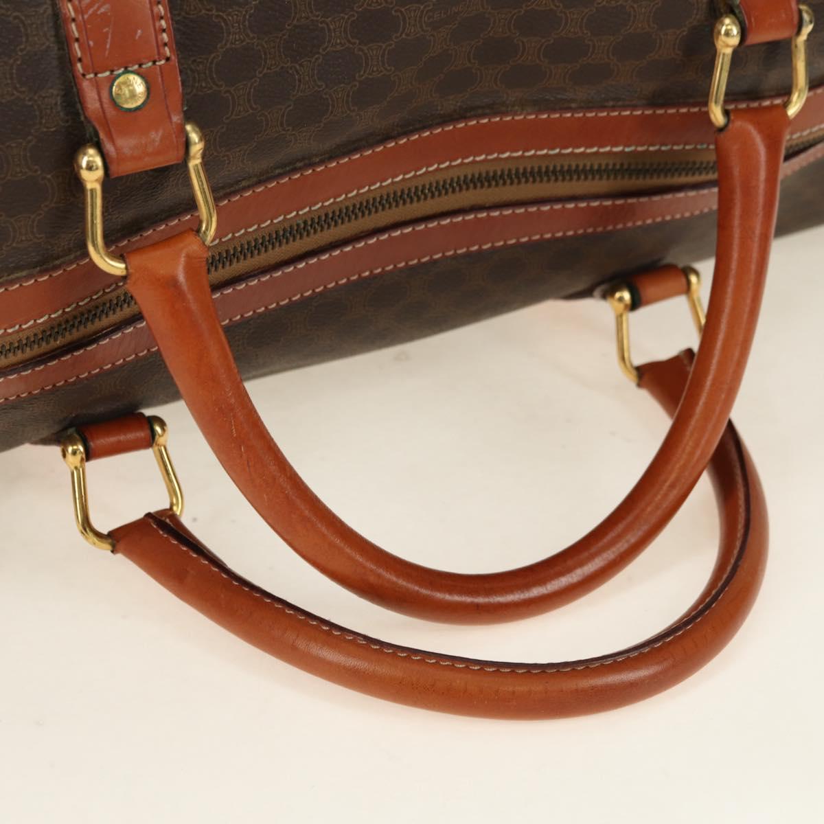 CELINE Macadam Canvas Boston Bag PVC Leather Brown Gold Auth 179832