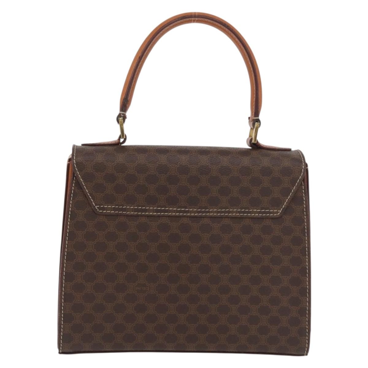 CELINE Macadam Canvas Hand Bag PVC Leather Brown Gold Auth 179840A
