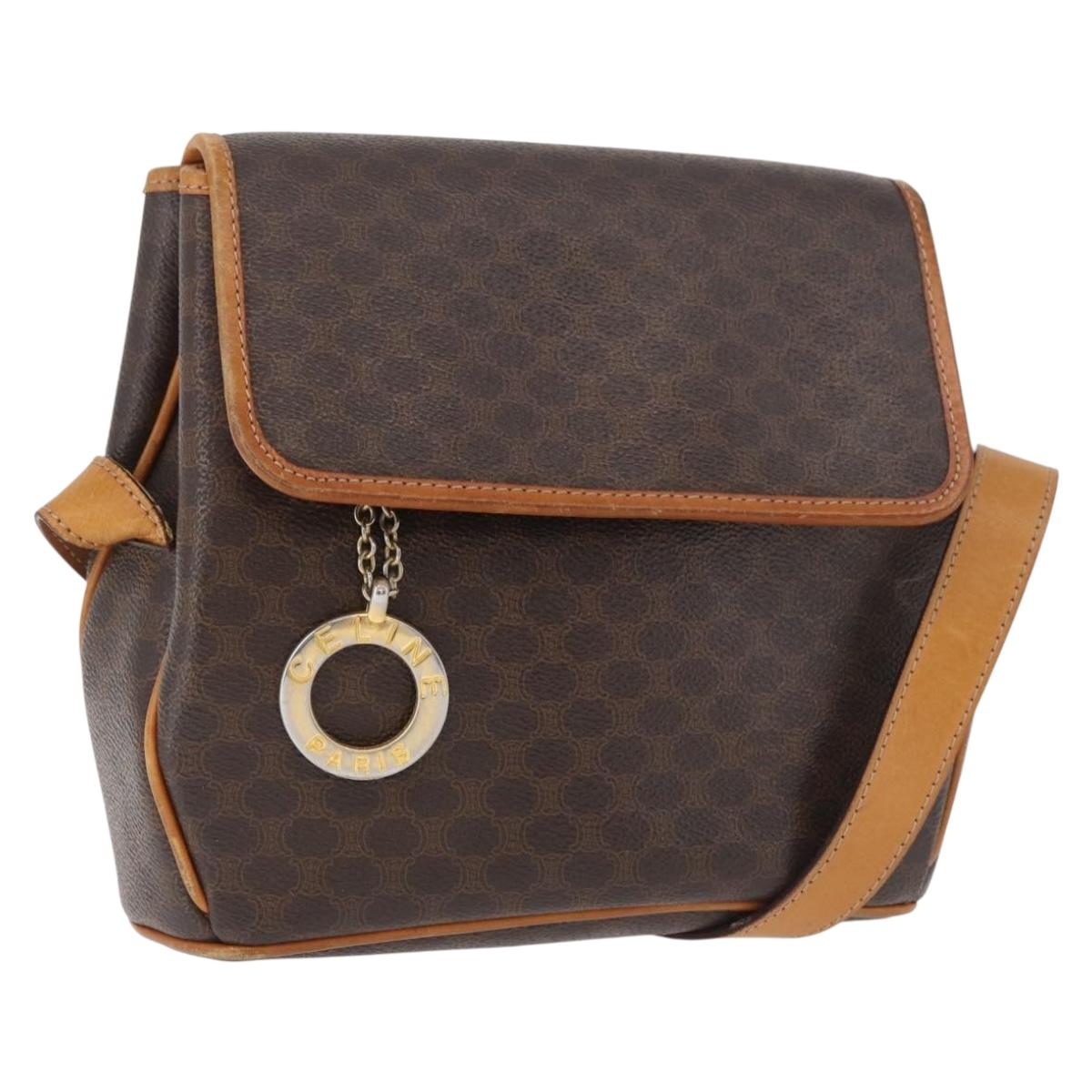 CELINE Macadam Canvas Shoulder Bag PVC Leather Brown Gold Auth 179841