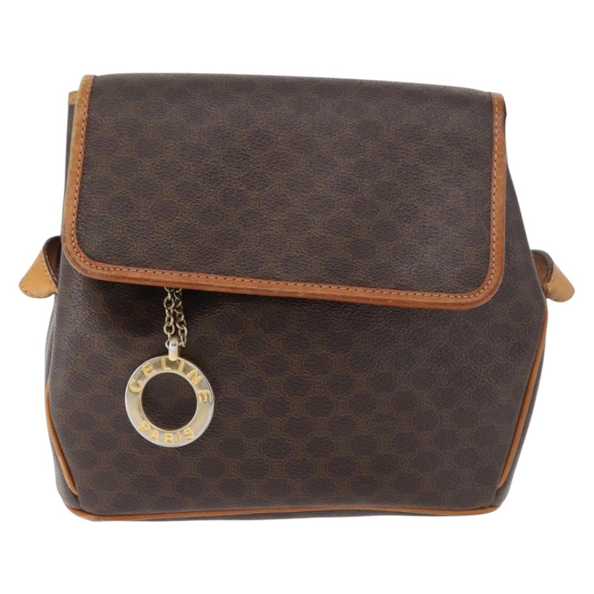 CELINE Macadam Canvas Shoulder Bag PVC Leather Brown Gold Auth 179841