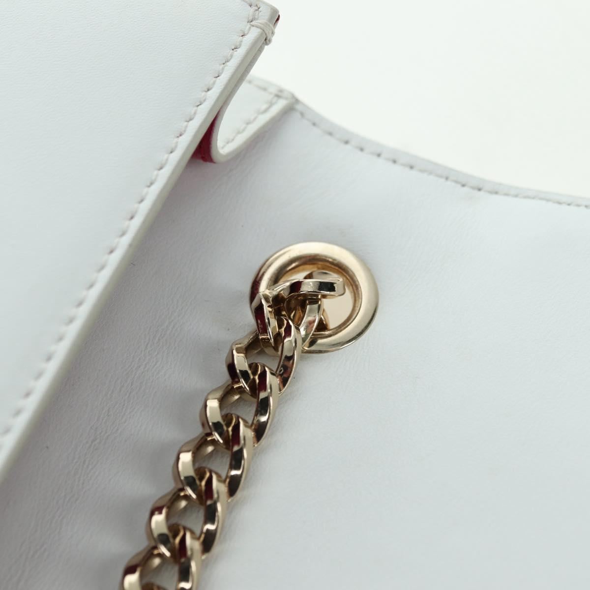 Salvatore Ferragamo Chain Vala Shoulder Bag Leather White Gold Auth 179845A
