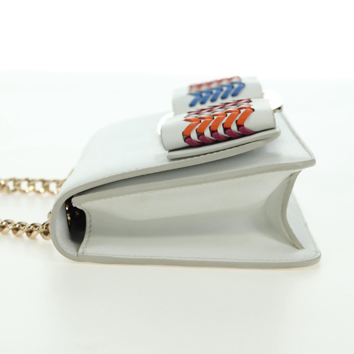 Salvatore Ferragamo Chain Vala Shoulder Bag Leather White Gold Auth 179845A