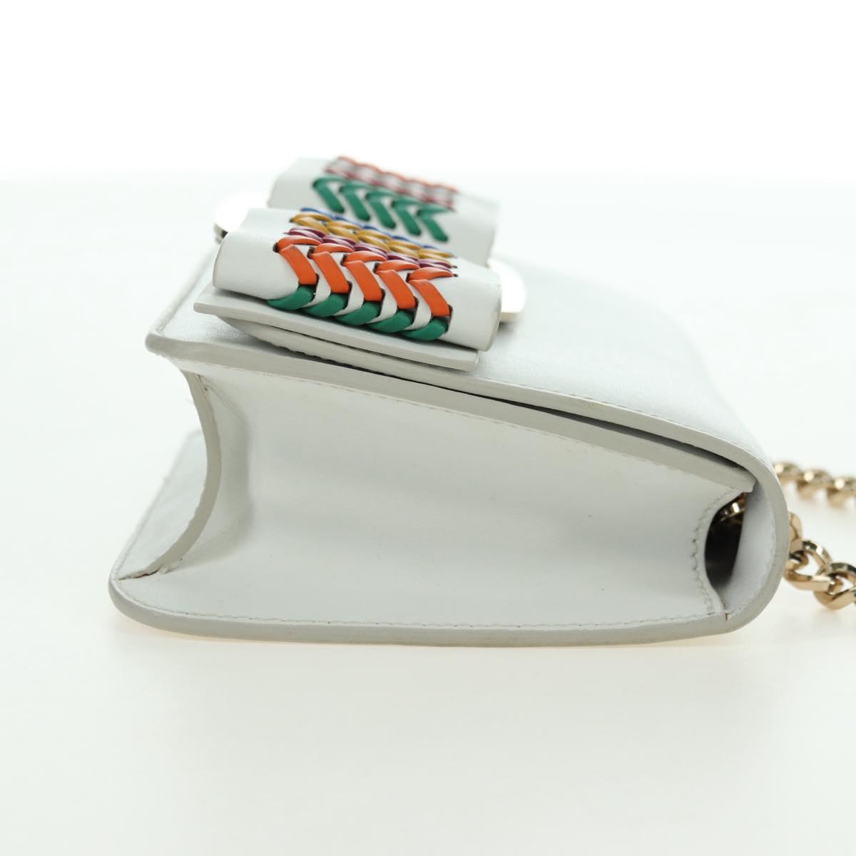 Salvatore Ferragamo Chain Vala Shoulder Bag Leather White Gold Auth 179845A