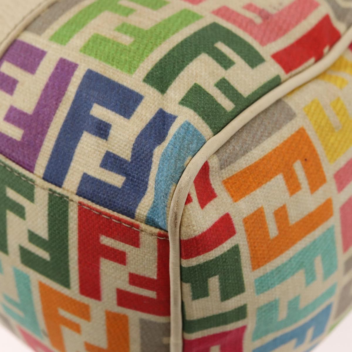 FENDI Zucca Canvas Celeria Boston Bag Multicolor Gold Auth 179846A