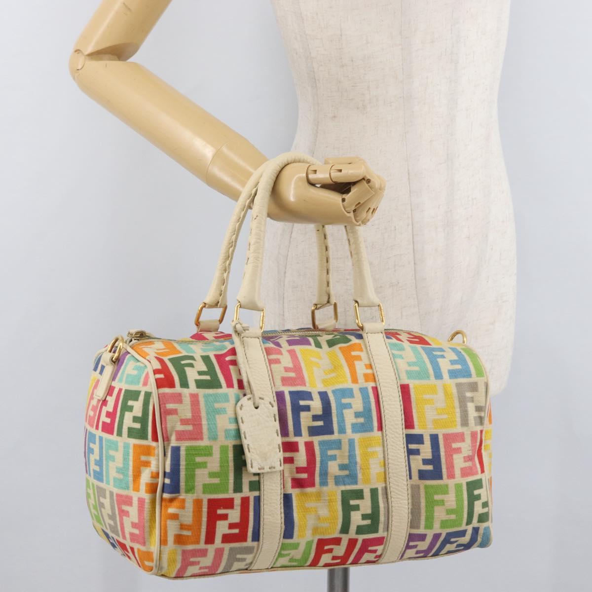 FENDI Zucca Canvas Celeria Boston Bag Multicolor Gold Auth 179846A