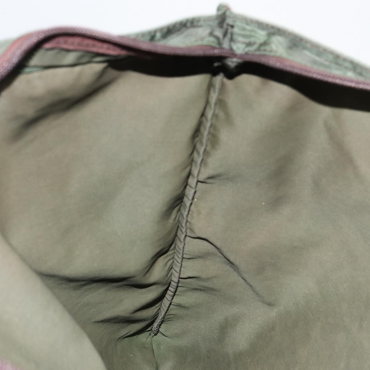 PRADA Tote Bag Nylon Khaki Silver Auth 179851