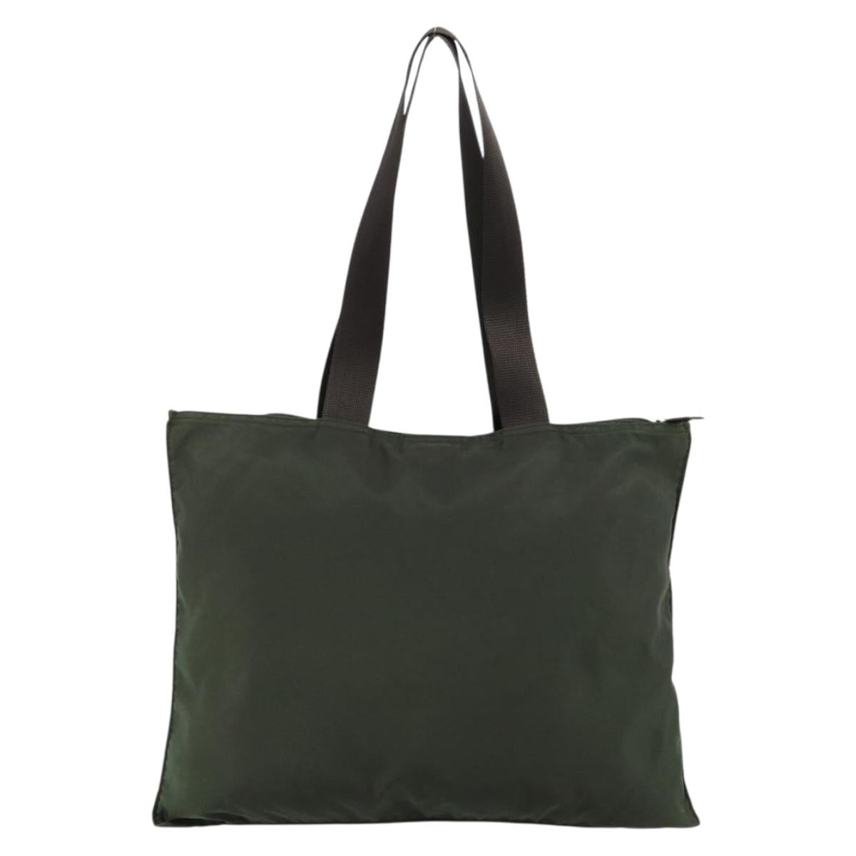 PRADA Tote Bag Nylon Khaki Silver Auth 179851