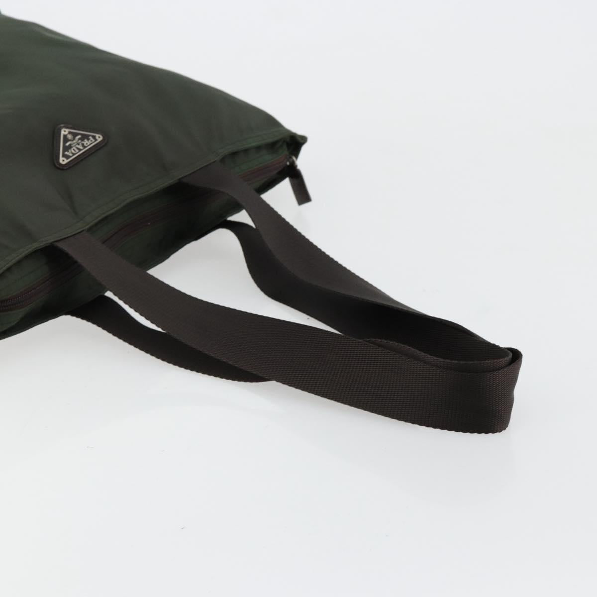 PRADA Tote Bag Nylon Khaki Silver Auth 179851
