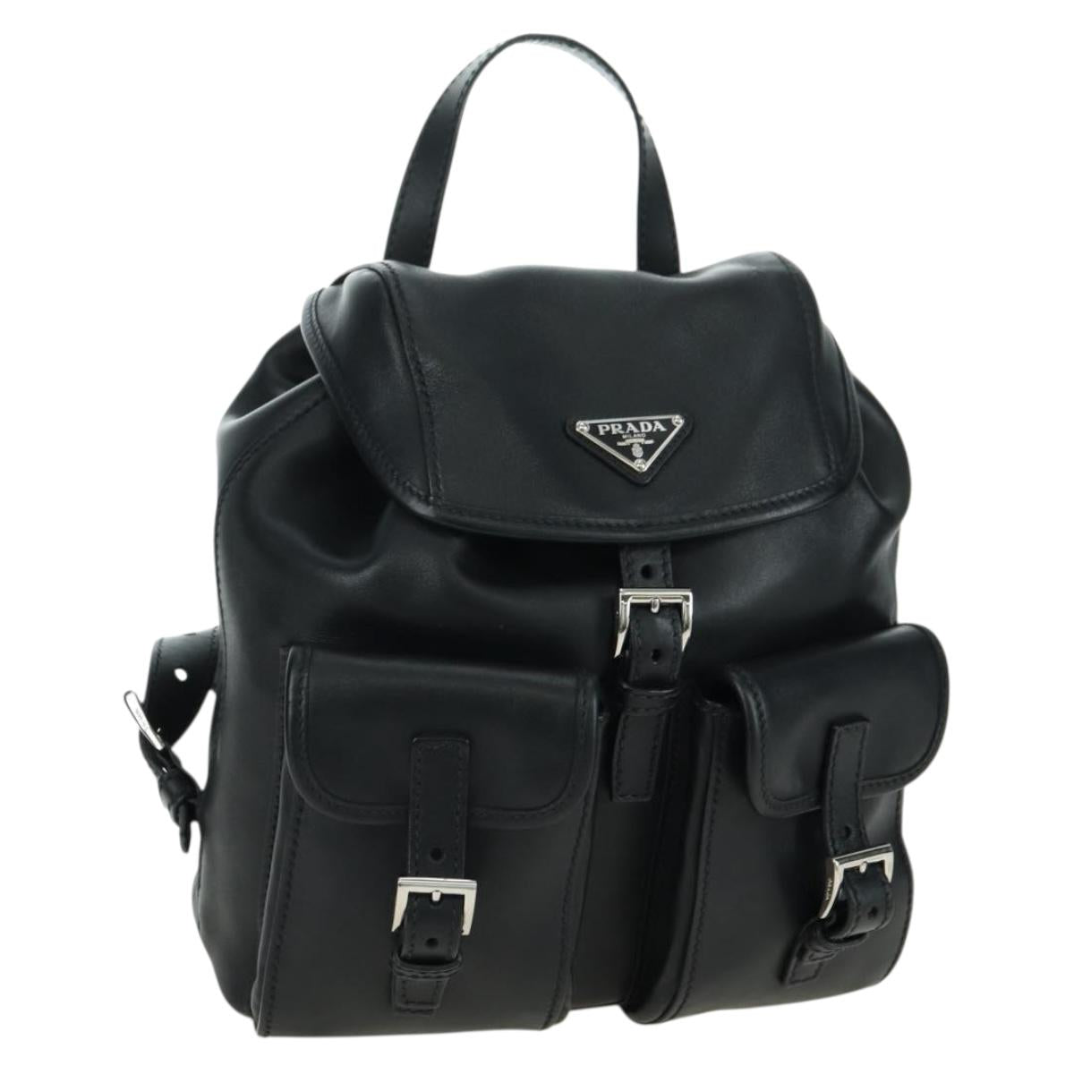 PRADA Backpack Leather Black Silver Auth 179862SAM