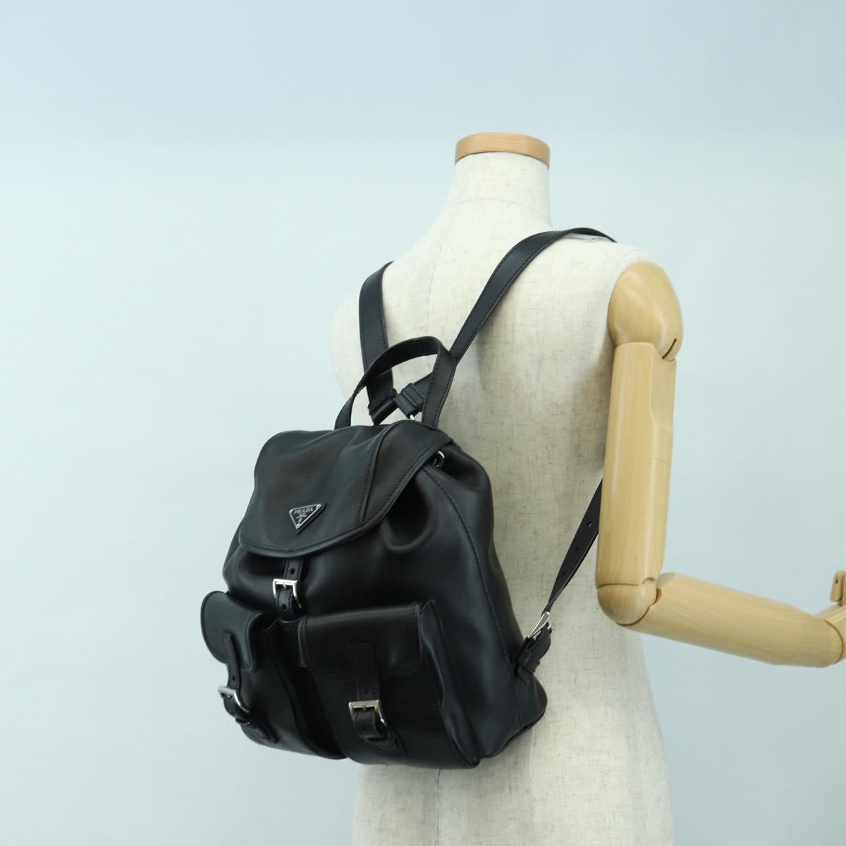 PRADA Backpack Leather Black Silver Auth 179862SAM