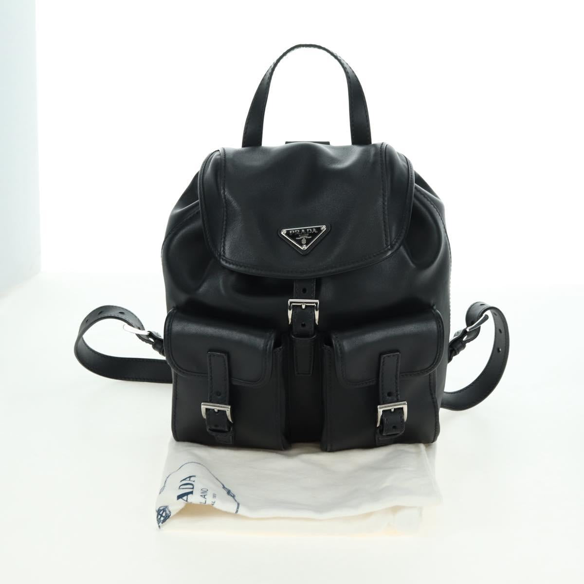 PRADA Backpack Leather Black Silver Auth 179862SAM
