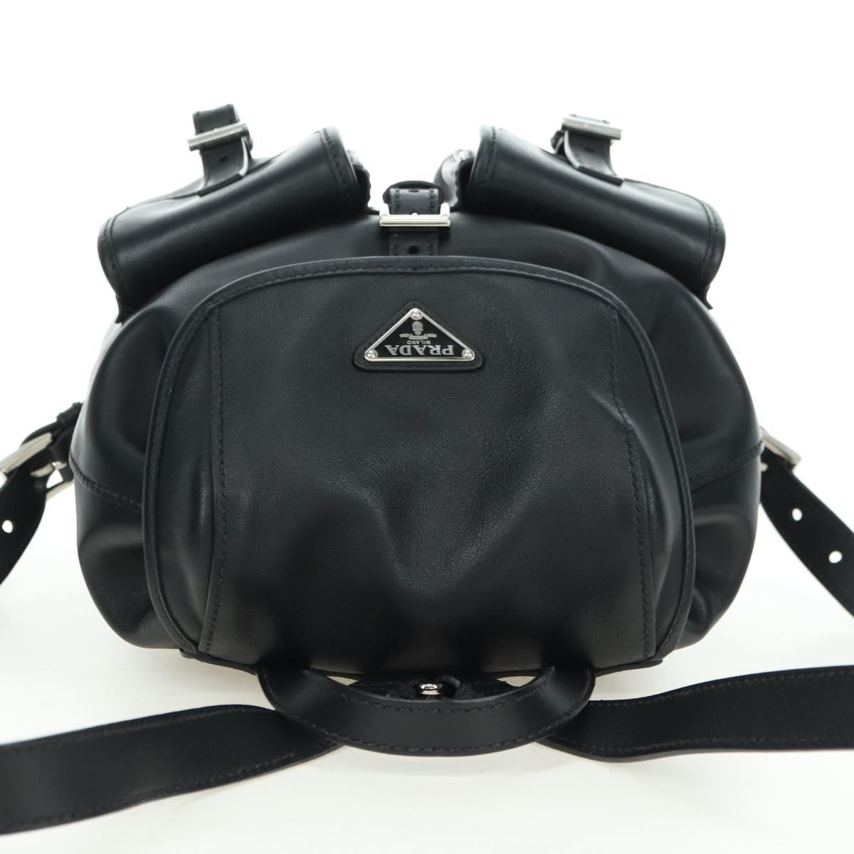 PRADA Backpack Leather Black Silver Auth 179862SAM
