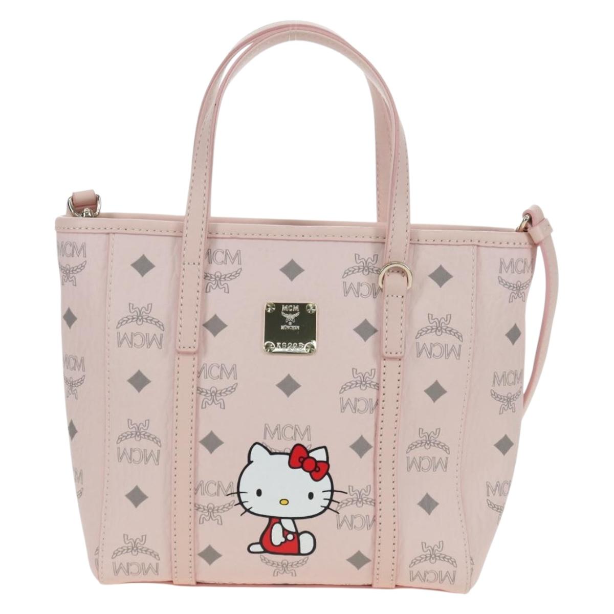 MCM Vicetos Logogram Sanrio Kitty Bag PVC Leather 2way Pink Gold Auth 179864SM