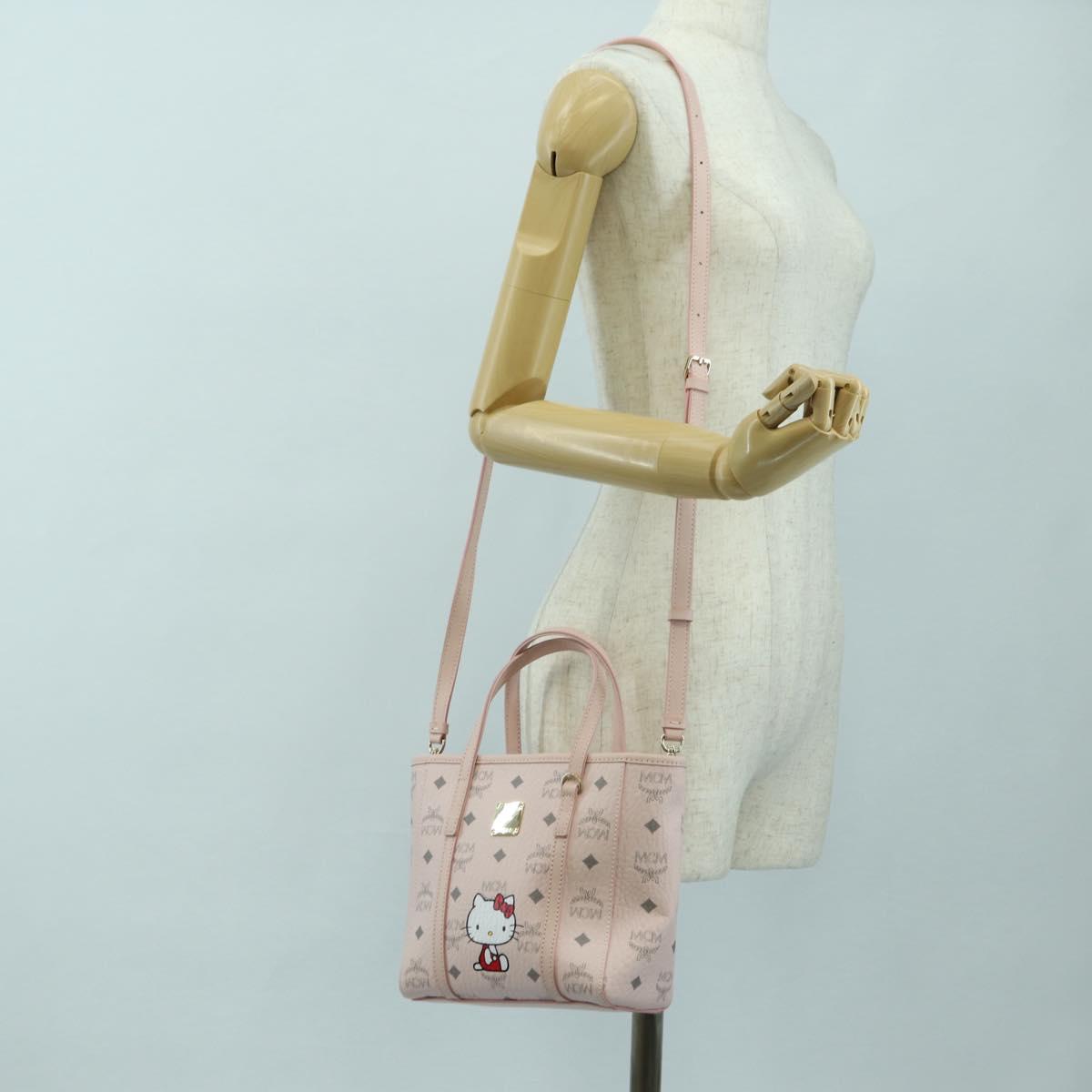 MCM Vicetos Logogram Sanrio Kitty Bag PVC Leather 2way Pink Gold Auth 179864SM