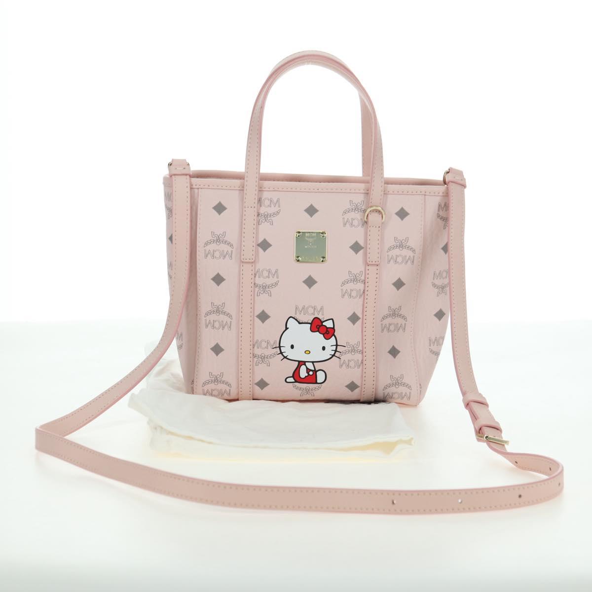 MCM Vicetos Logogram Sanrio Kitty Bag PVC Leather 2way Pink Gold Auth 179864SM