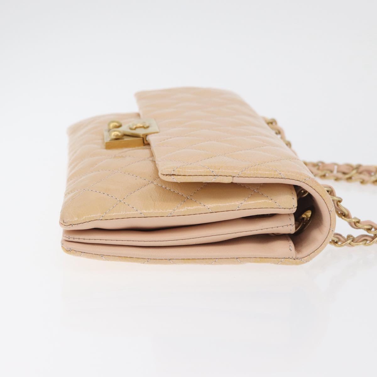 CHANEL Matelasse Chain Shoulder Bag Patent leather Beige Gold CC Auth 179868A