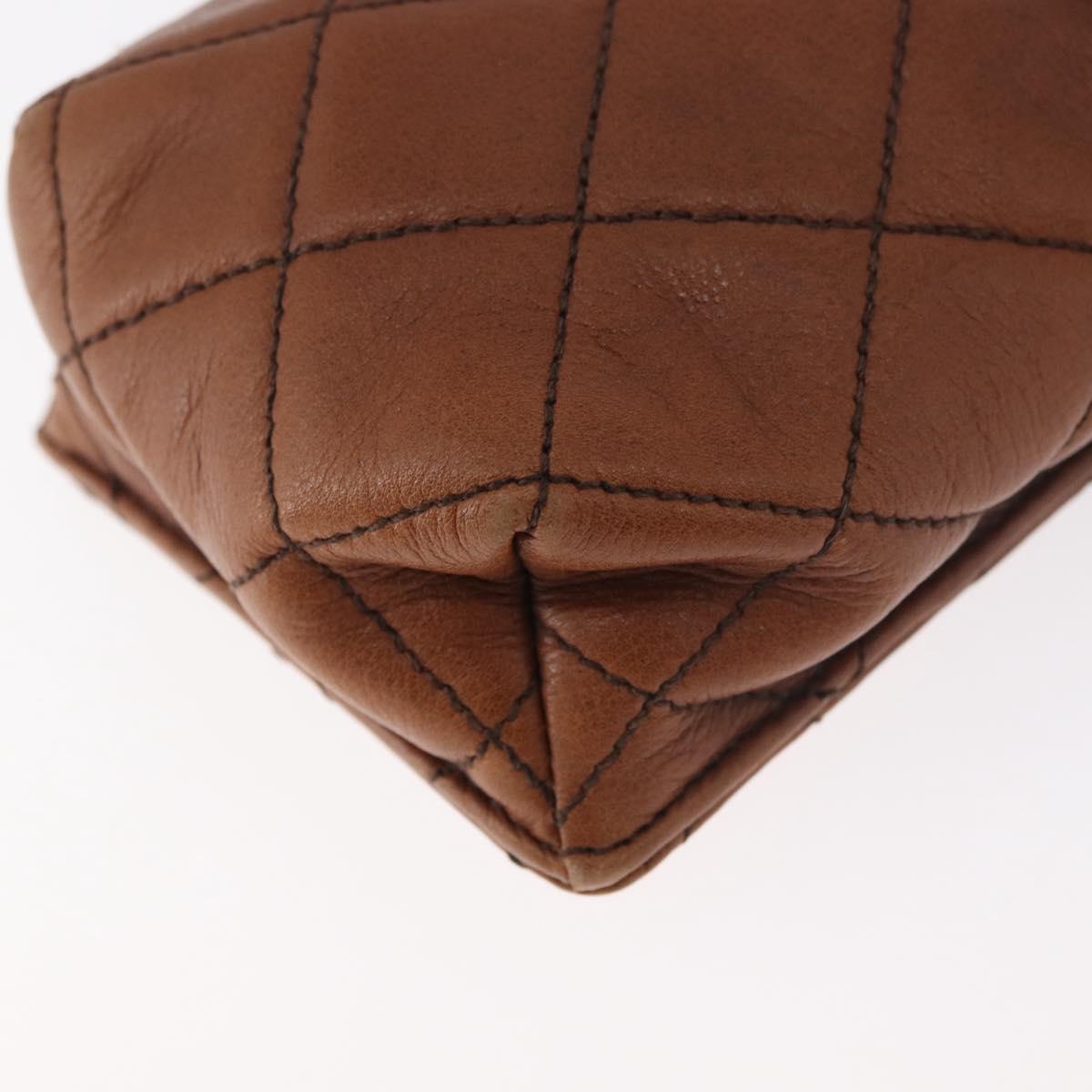 CHANEL Matelasse Chain Shoulder Bag Lamb Skin Brown Gold CC Auth 179875A