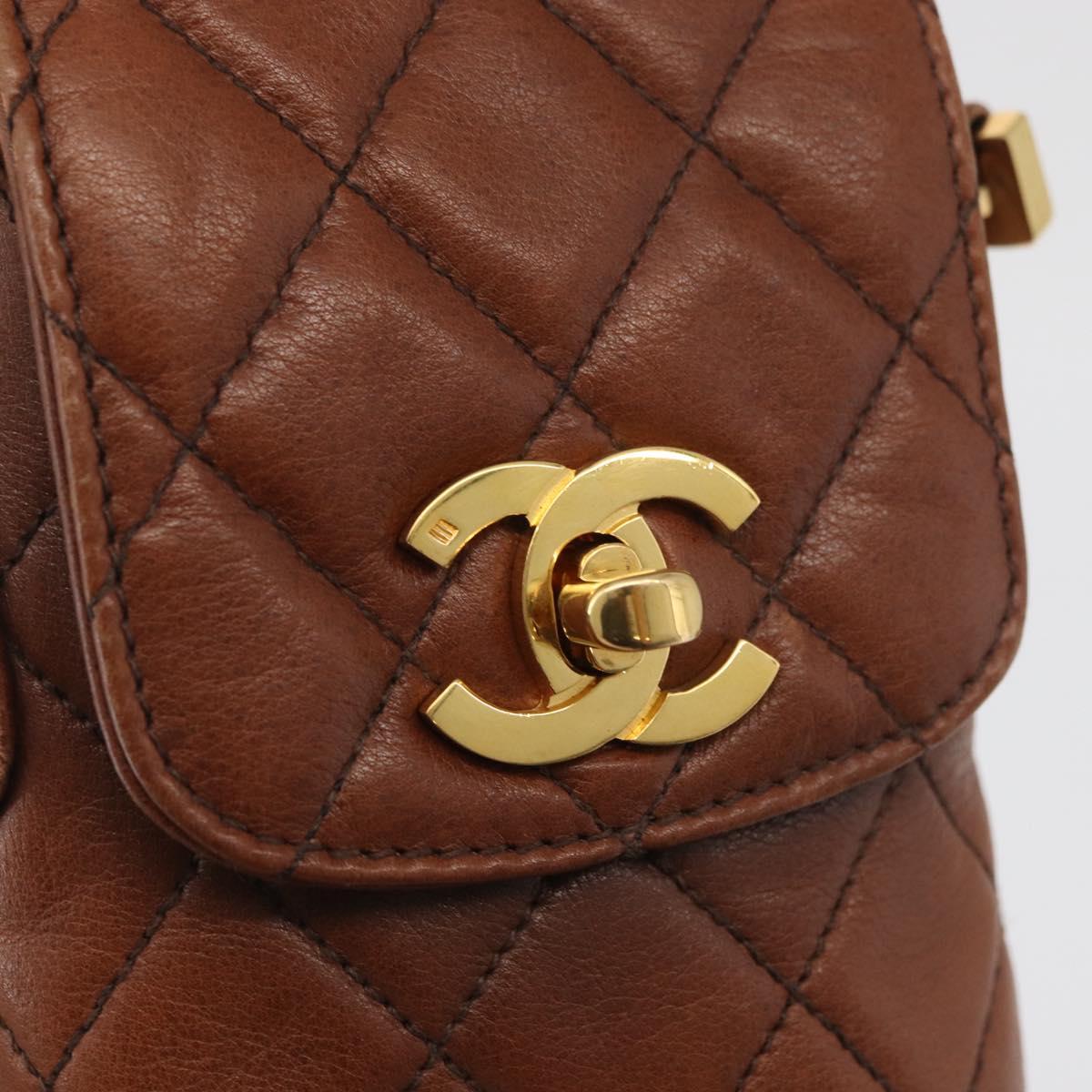 CHANEL Matelasse Chain Shoulder Bag Lamb Skin Brown Gold CC Auth 179875A