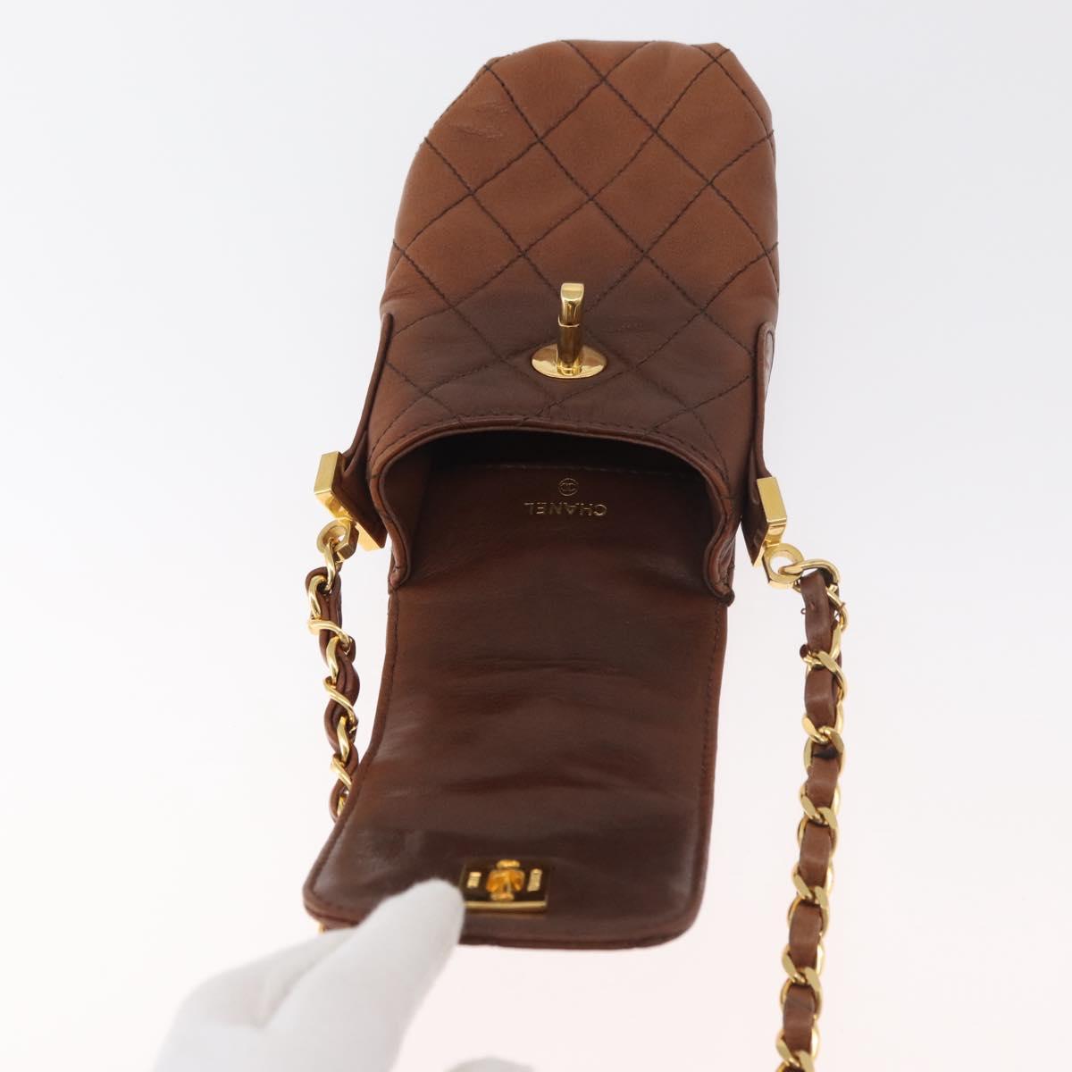 CHANEL Matelasse Chain Shoulder Bag Lamb Skin Brown Gold CC Auth 179875A