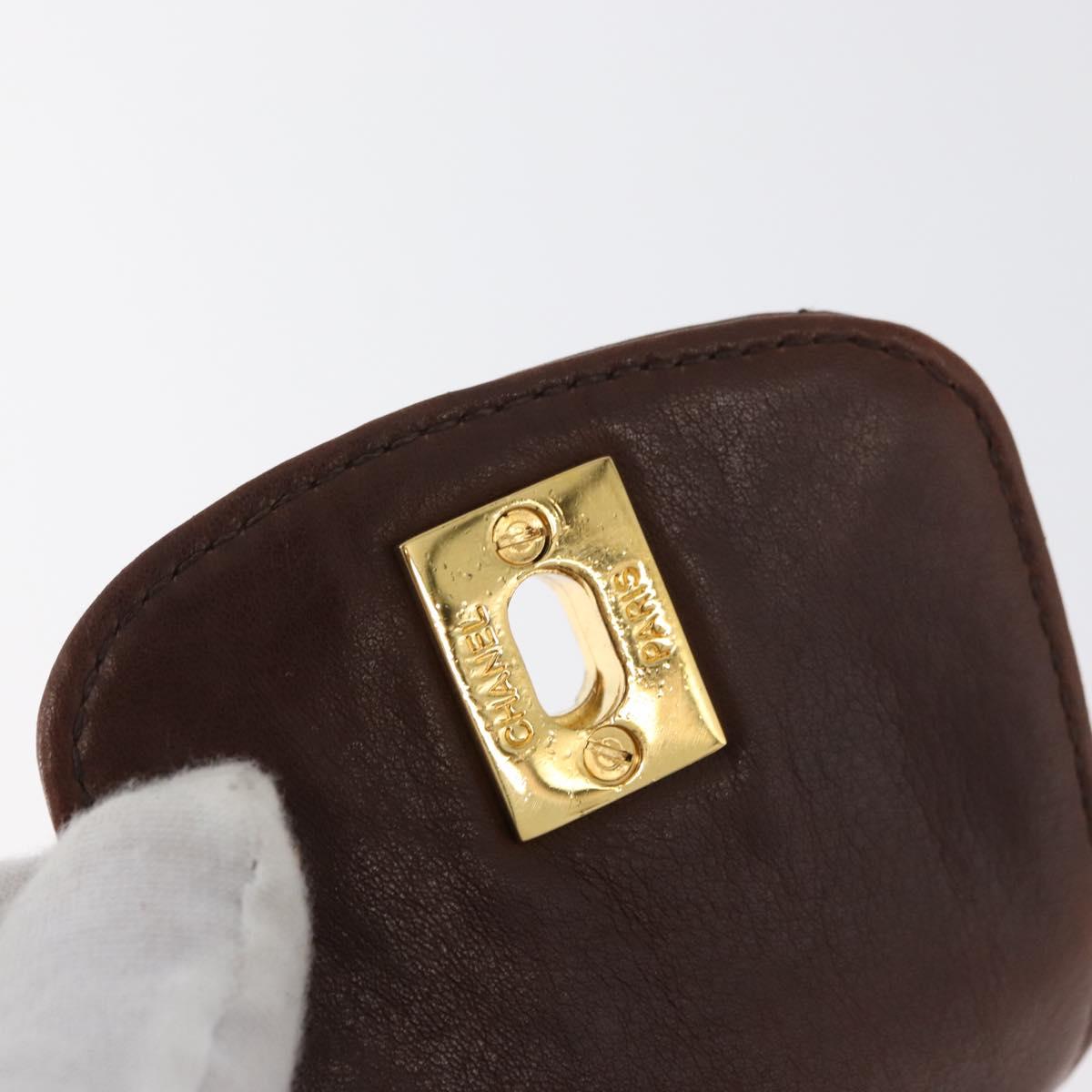 CHANEL Matelasse Chain Shoulder Bag Lamb Skin Brown Gold CC Auth 179875A