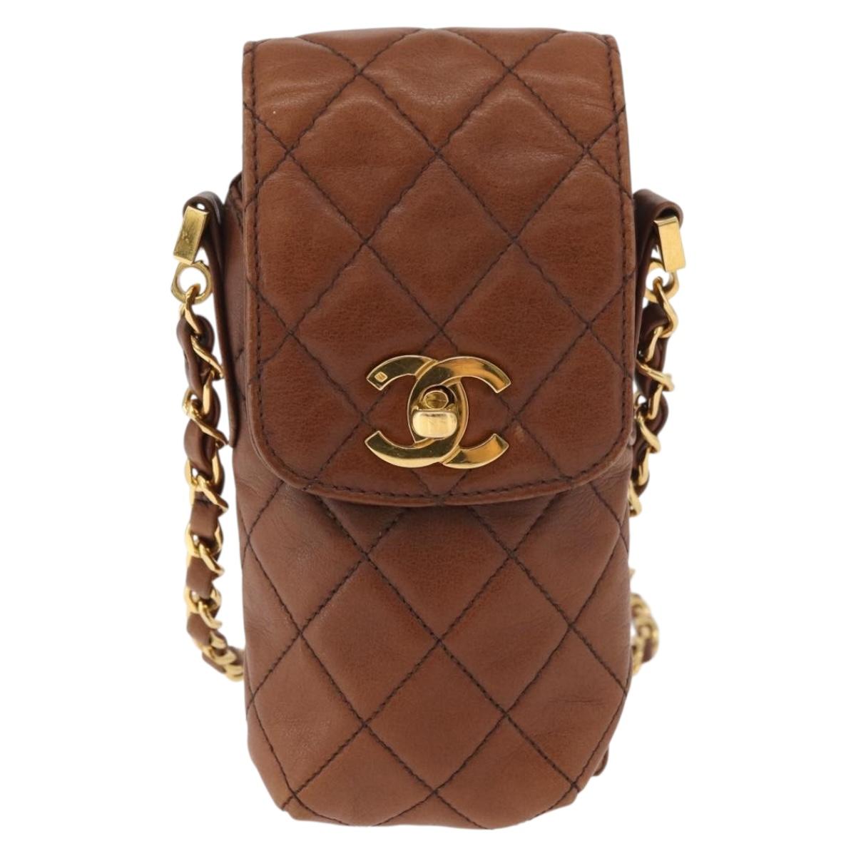 CHANEL Matelasse Chain Shoulder Bag Lamb Skin Brown Gold CC Auth 179875A