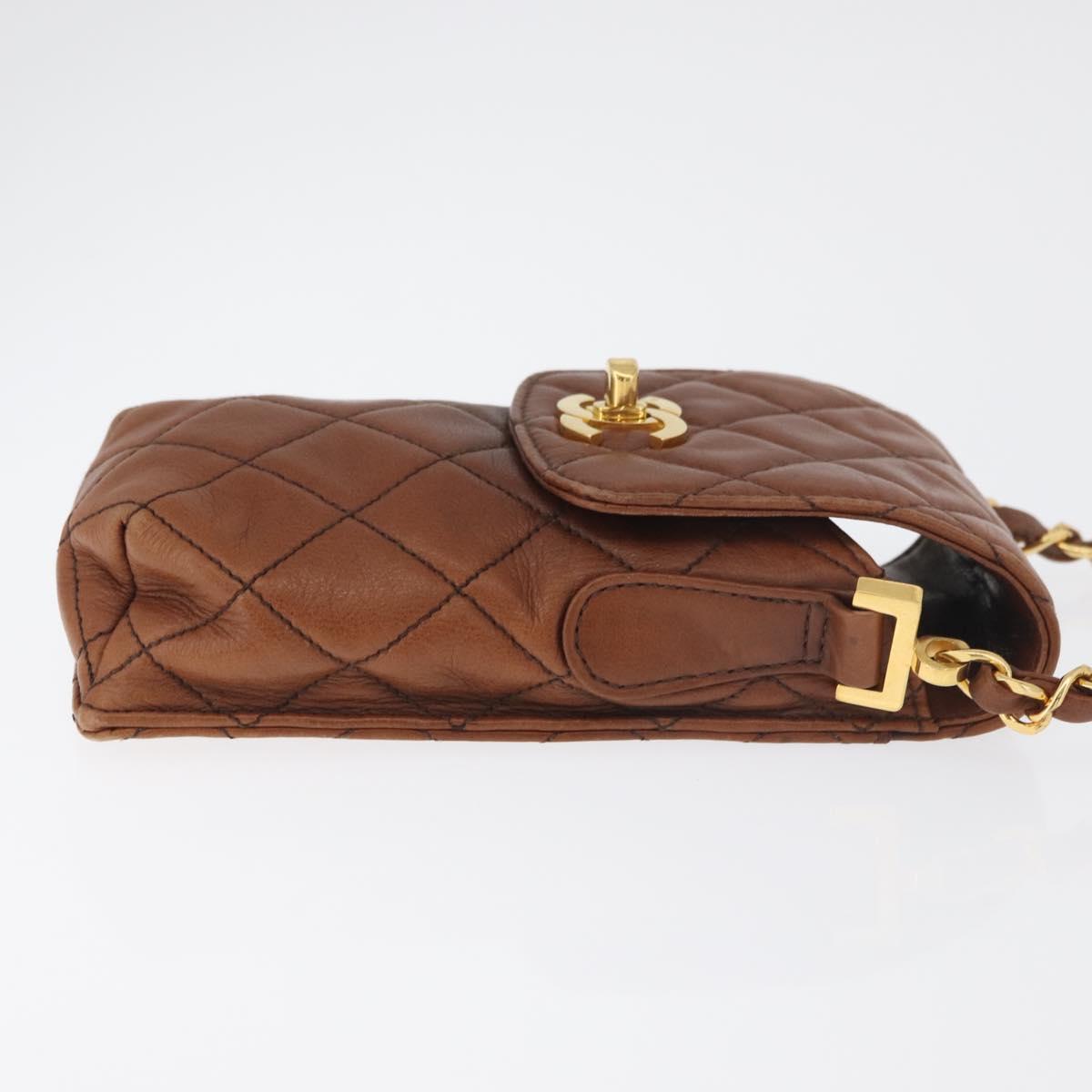 CHANEL Matelasse Chain Shoulder Bag Lamb Skin Brown Gold CC Auth 179875A